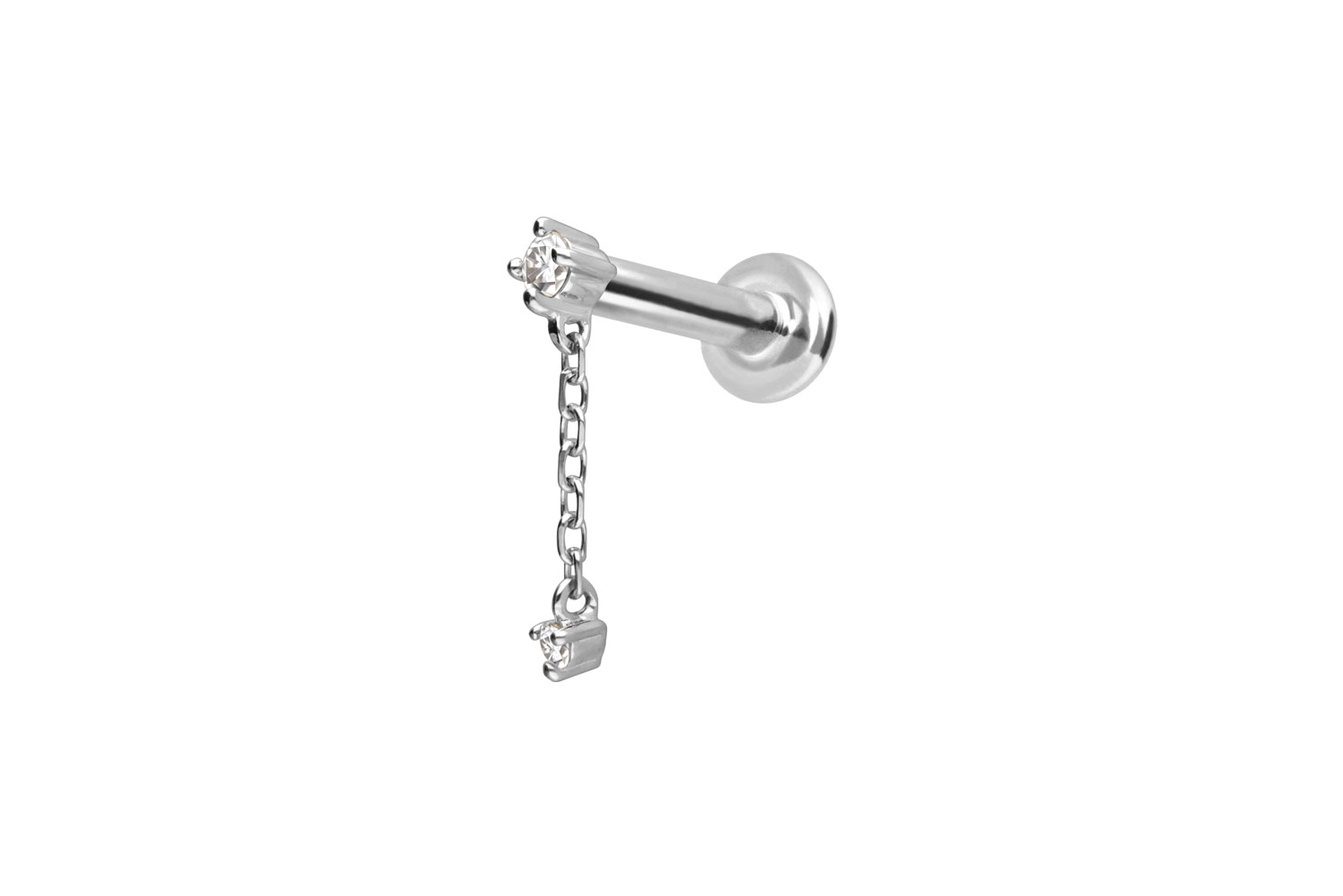 14 Karat Gold Labret Piercing mit Innengewinde 2 MOISSANITE + KETTE